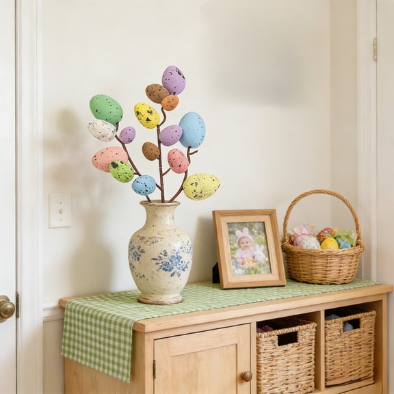 Easter Egg Branches Decorated with Eggs and Flowers, Artificial Easter Spray Branches for Spring Flower Arrangement, Easter Tabletop Decor and Mantel Display, Home Setting Centerpiece for Sopatenor