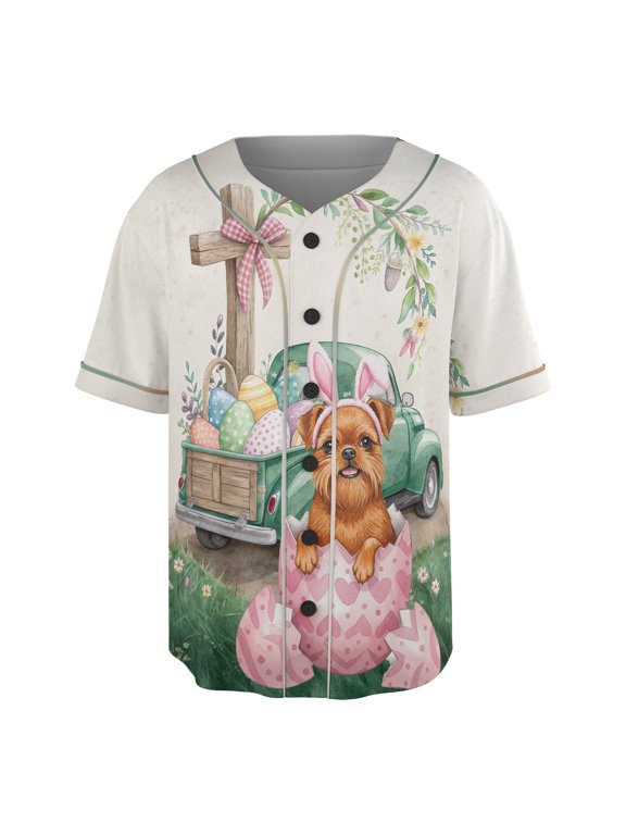 Easter Egg Brussels Griffon Bunny Ear Welcome Spring Truck All Over Print 3D Baseball Shirt Griff Dog Lover Softball Sport - 12002