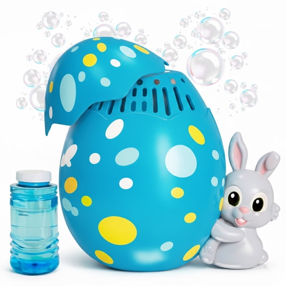 Easter Egg Bubble Maker Machine, Bunny Designed Automatic Bubble Maker Toy, Battery Operated Easter Egg Outdoor Bubble Blower Toys for Kids 3+ (Blue)