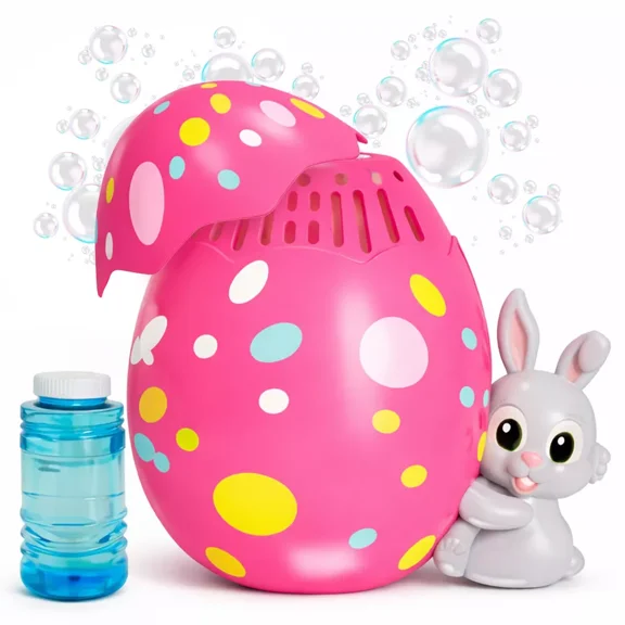 Easter Egg Bubble Maker Machine, Bunny Designed Automatic Bubble Maker Toy, Battery Operated Easter Egg Outdoor Bubble Blower Toys for Kids 3+ (Pink)