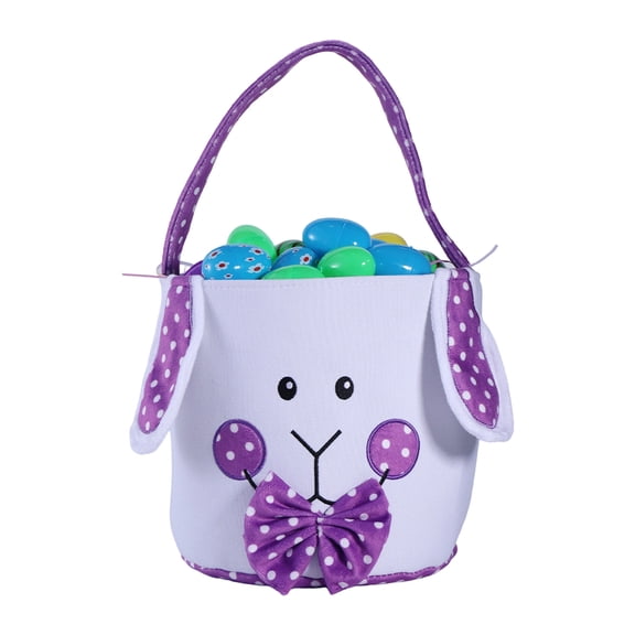 Easter Egg Bucket, Cloth Easter Bunny Basket, Bunny Face Printed Basket, Easter Egg Treasure Bucket With Handle, Party Gift