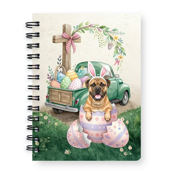 Easter Egg Bullmastiff Bunny Ear Welcome Spring Truck Spiral Bound Journal Dog Lover 5x7in Spiral Notebook - 12002