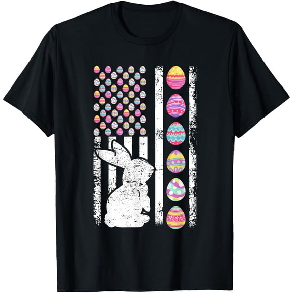 Easter Egg Bunny American Flag Patriotic Men Women Boys T-Shirt100% pure cotton