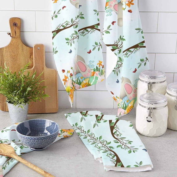 Easter Egg Bunny Butt Branch Microfiber Towel Absorbent Kitchen Cleaning Cloth Dish Towel Household Cleaning Towel