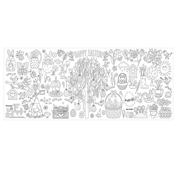 Easter Egg & Bunny Coloring Paper Tablecloth, Disposable Waterproof Doodle Table Cover for Easter Party, Activity Tablecloth for Holiday Decor, 183×78cm (72×31in)