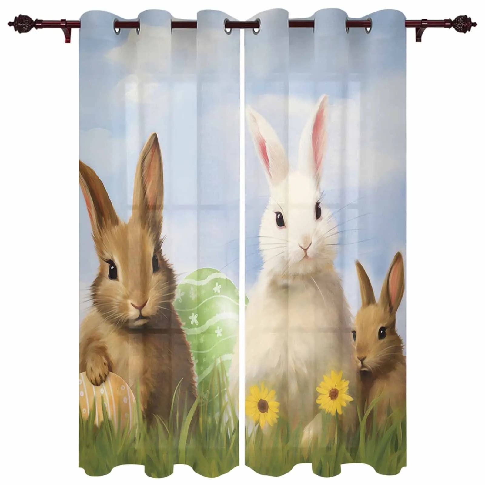 Easter Egg Bunny Daisy Window Curtains for Living Room Bedroom Curtain ...