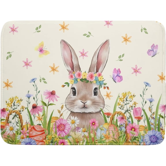 Easter Egg Bunny Dish Drying Mat for Kitchen Counter Spring Floral Flower Drying Mats 18x24 Inch Spring Easter Absorbent Dish Pad Spring Summer Holiday Reversible Draining Racks Mat for Countertop