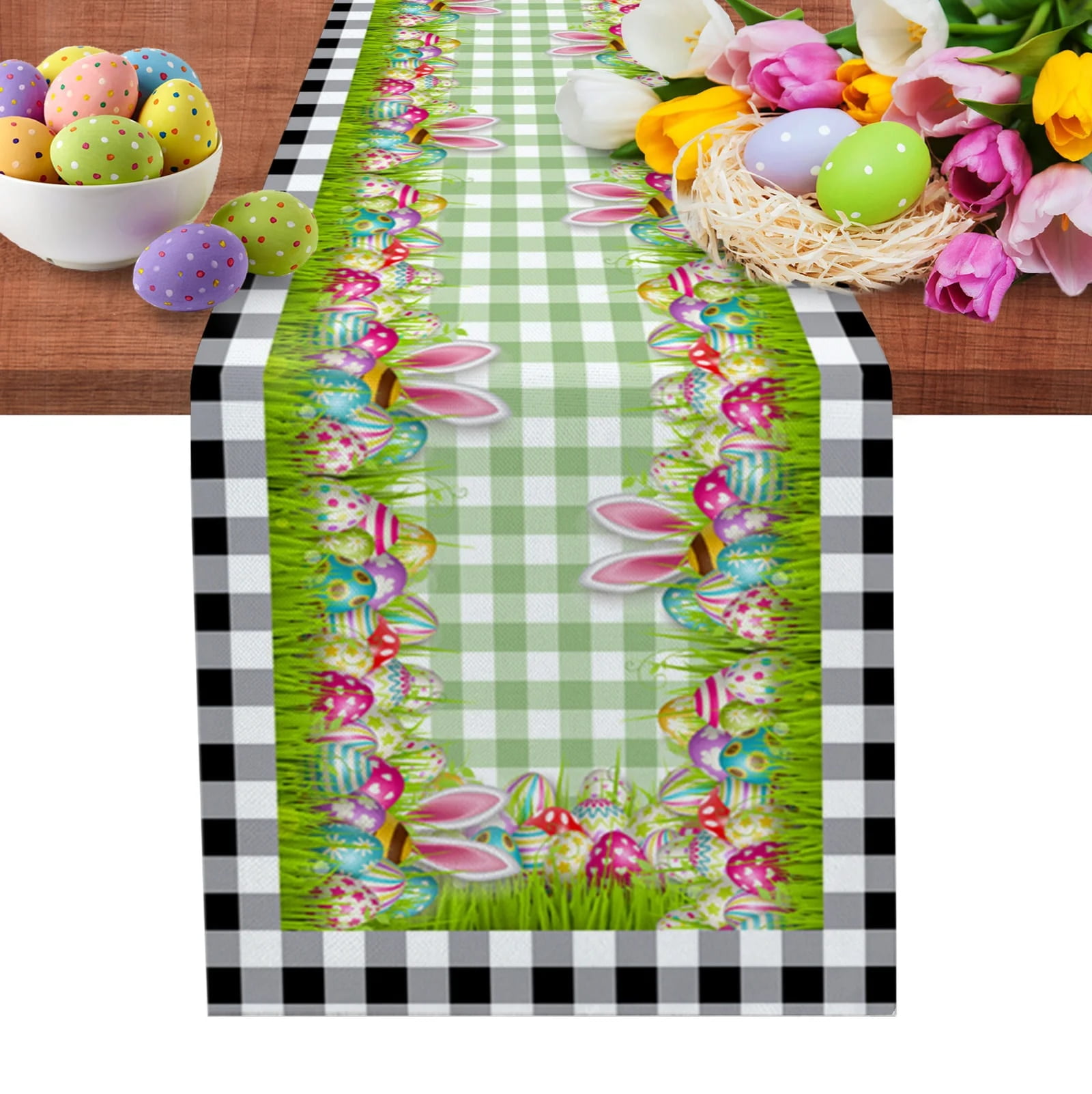 easter-egg-bunny-ears-wood-grain-table-runner-wedding-decor-table-cover