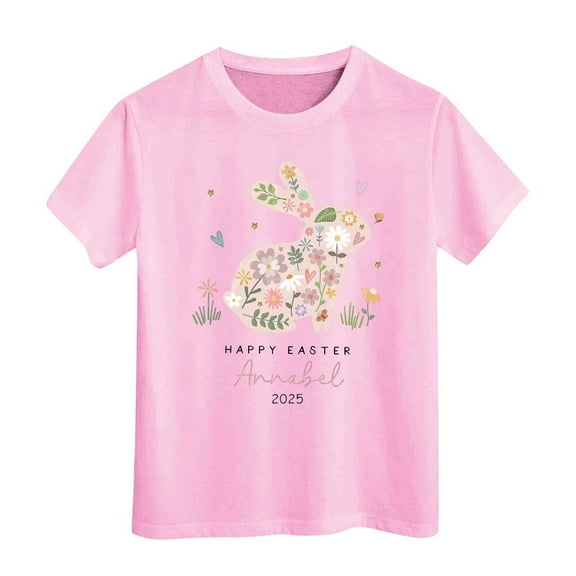 Easter Egg Bunny Graphic Tee for Toddler Kids Holiday Celebration Shirt Size:6-7 Years