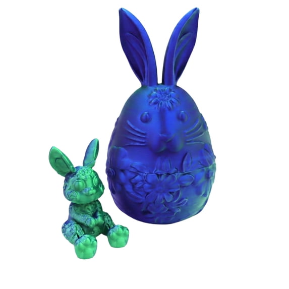 Easter Egg with Bunny Inside, Large Fillable Style Bunny Egg Alternative, 3D Printed Articulated Rabbit Surprise Egg for Easter Hunt, Baskets & Spring Decor (Blue)