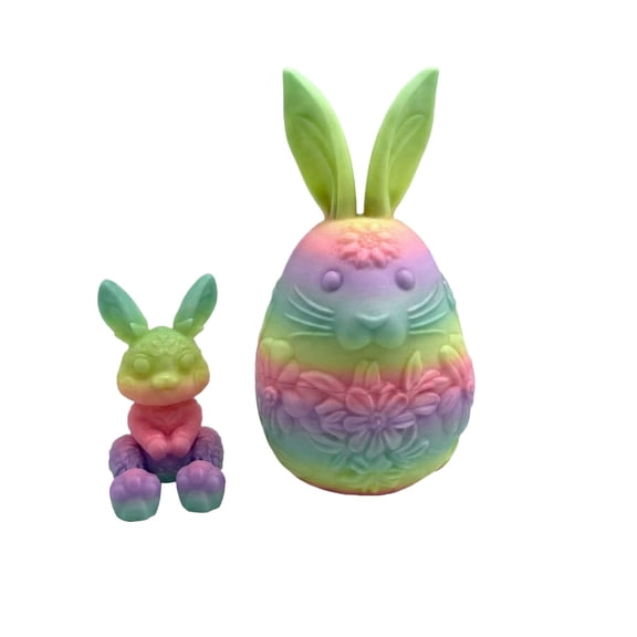 Easter Egg with Bunny Inside, Large Fillable Style Bunny Egg Alternative, 3D Printed Articulated Rabbit Surprise Egg for Easter Hunt, Baskets & Spring Decor (Fluorescent Green)