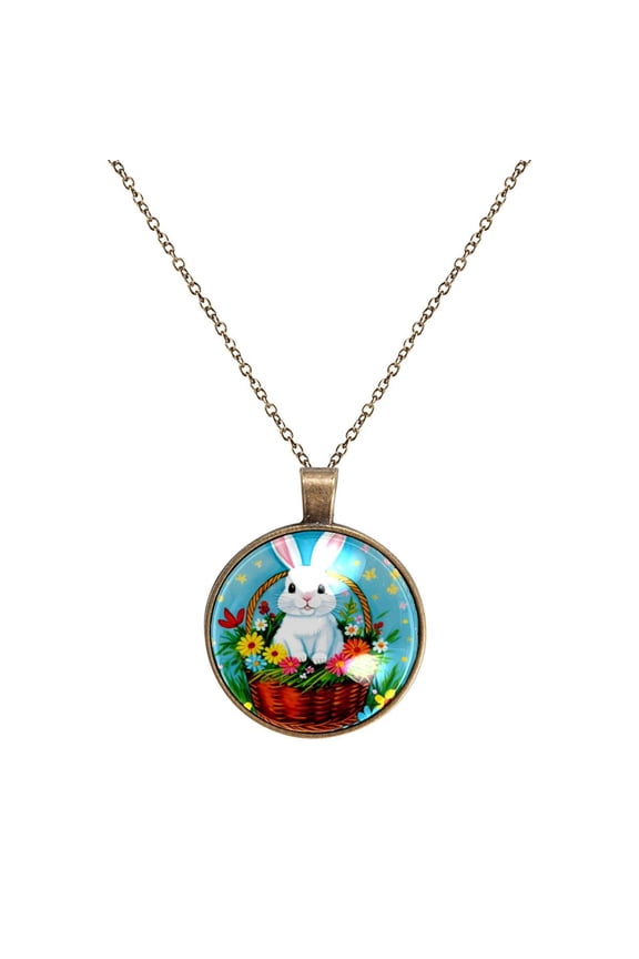 Easter Egg Bunny Necklace Personalized Custom Photo Round Pendant Adjustable Stainless Steel Necklaces with Gift Box for Men Women Mothers Valentine's Jewelry Gift