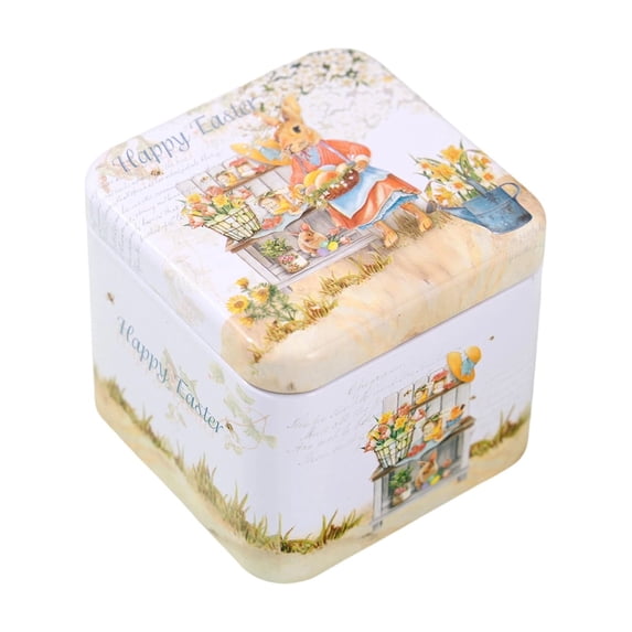 Easter Egg And Bunny Pattern Tin Box - A Decorative Metal Storage Box For Candy, And Gifts. Reusable, It's An Ideal Gift Container For Spring And Holid