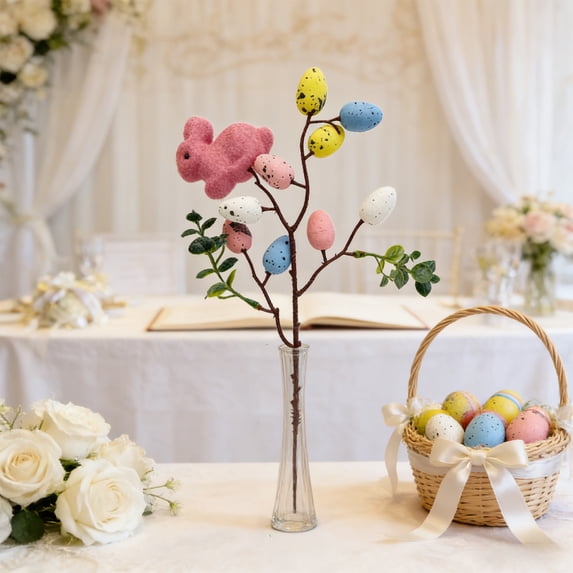 Easter Egg Bunny Stems with Spotted Eggs, Artificial Spring Floral Picks – Festive Floral Arrangement Fillers for Baskets Centerpieces Wedding Party Decor