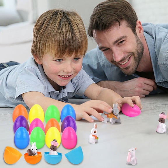 Easter Egg Bunny Surprise Toys with Mini Animals Cars, Easter Decoration Bunny Figurine - Cute Rabbit Ornament, Spring Holiday Home Decor, Adorable Resin Rabbit Statue for Easter Basket & Tabletop