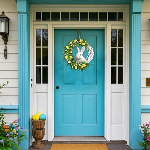 Easter Egg Bunny Wreath,16 Inch Artificial Easter Wreath with Colorful Eggs,Spring Front Door Decor for Home,Wall,or Outdoor Easter Hanging Decorations