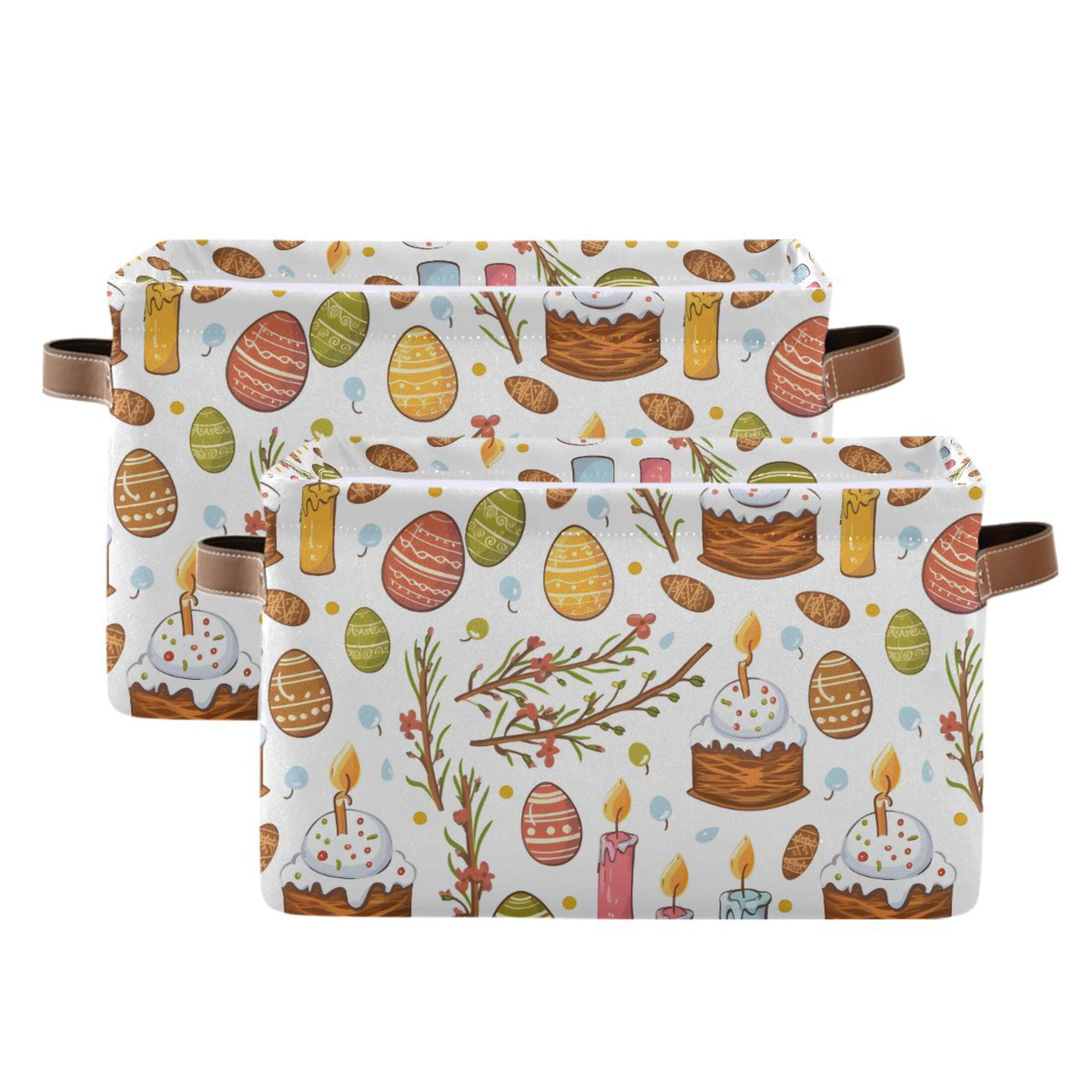 Easter Egg Cake Branches Storage Bins with Handle Fabric Organizer Basket Foldable Box 2 Pack 14.2x10.2x8.3