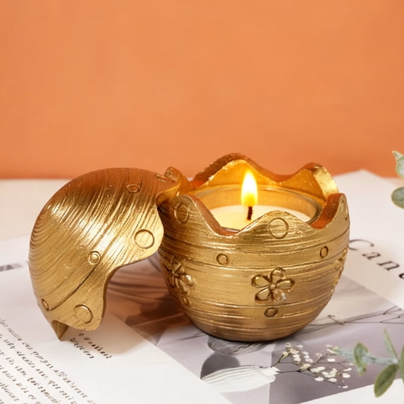 Easter Egg Candle Holder Resin Scented Candle Stand With Floral Embossing For Table Decor Living Room Mantel Fireplace Holiday Home Accent(Gold)