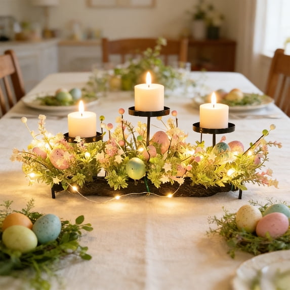 Easter Egg Candlestick Easter Candle Holder – Table Centerpiece Decoration for Dining Party Candlelight Dinner and Scene Arrangement Prop