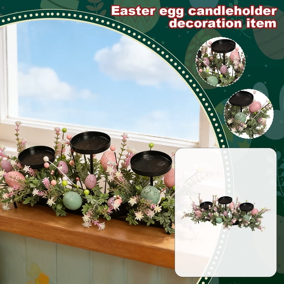 Easter Egg Candlestick Ornament | Artificial Green Plant Festive Table Centerpiece