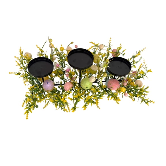 Easter Egg Candlestick Ornament,Festive Party Table Centerpiece Artificial Green Plants Candlestick,19 Inch Length