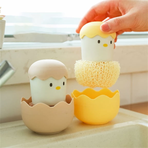 Easter Egg Chicken Dishwashing Brush with Detachable Steel Scouring Ball, Non-Scratch Pot Scrubber for Kitchen Sink, Nonstick Cookware and Home Cleaning