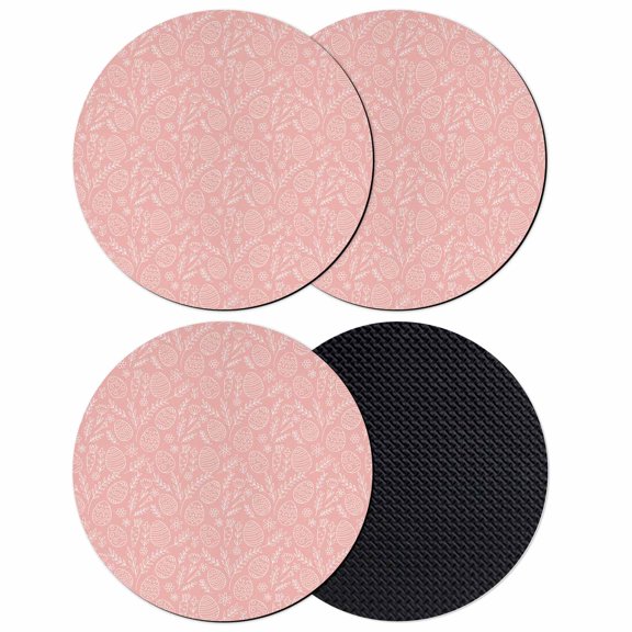 Easter Egg Coasters Set of 4, Absorbent Coasters for Drinks, Pink Flowers Leaves Line Hand-draw Coaster for Desk Coffee Table Protection, Home Decor House Warming Gifts 4"