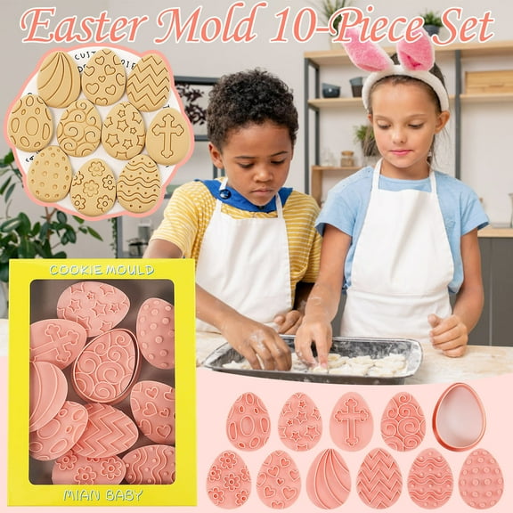 Easter Egg Cookie Cutters 10pcs Set, Biscuit Molds for Baking, Kitchen Cookie Making Tool Mooncake Molder Plastic Household