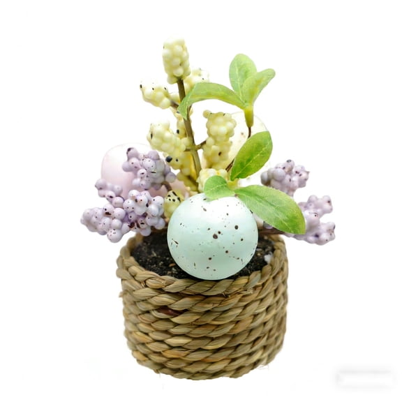Easter Egg Crafts Decorative Ornament – Realistic Artificial Potted Plant for Home and Office, No Maintenance Required, Brown Plastic Tabletop Decor