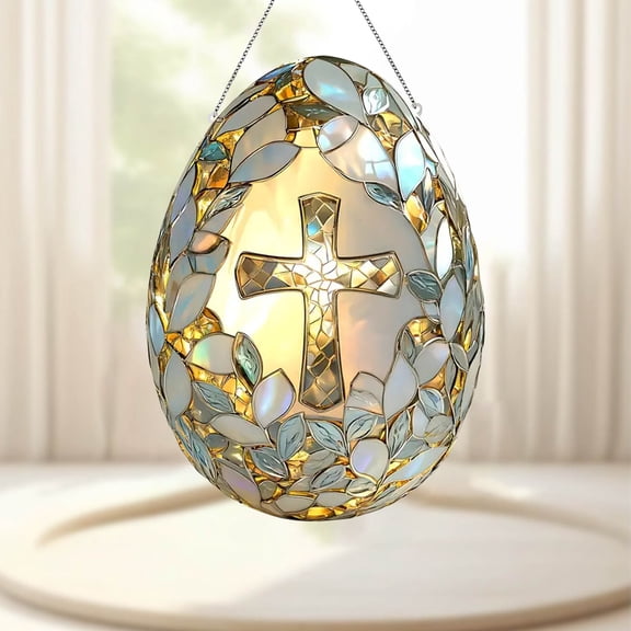 Easter Egg Cross Suncatcher 2026 New Easter Cross Suncatcher Stained Glass Ornaments Hanging Sun Catchers Window Light Catchers Garden Window Decor Stained Glass Garden Decor