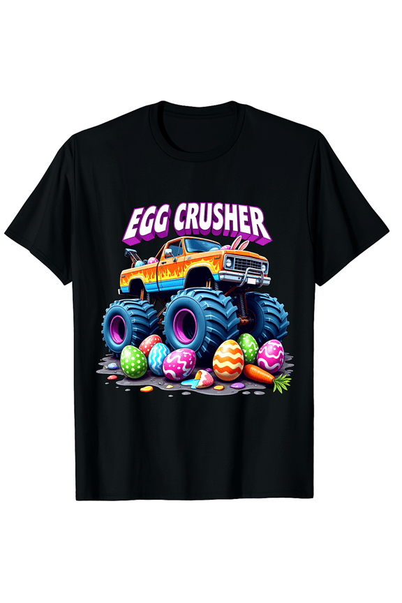 Easter Egg Crusher Monster Truck Flames Short Sleeve T-Shirt for Women Men Funny Automobile Lover Spring Apparel
