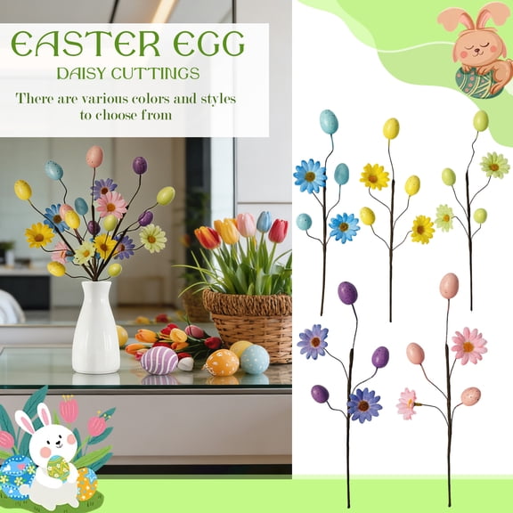 Easter Egg Daisy Cutters, Foam & Decorative Stems For Home Flower Arrangements, Vase Decorations, Easter Party Displays - Various Colors Available