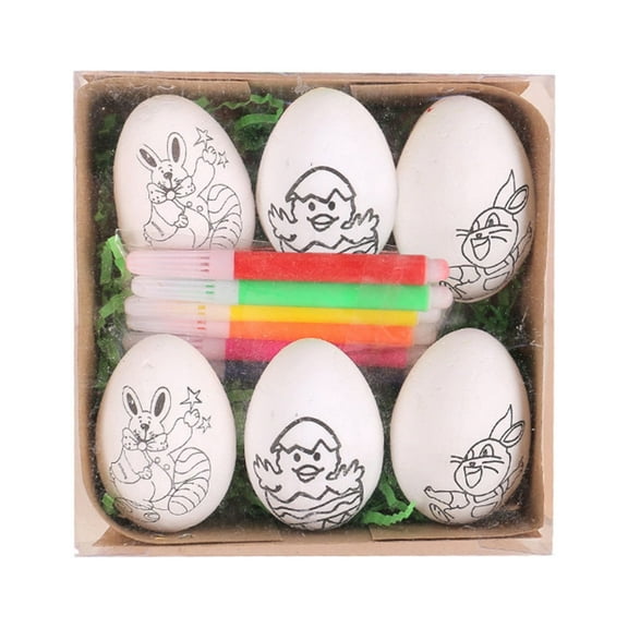 Easter Egg Decorating Kit, 6Pcs White Plastic Eggs with Dye Kit, Easter Tree Ornaments, Hanging Plastic Eggs for Easter Decoration, Easter Egg Hunts