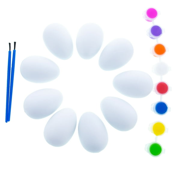 DIY Easter Egg Painting Kit 9 Blank Plastic Eggs with 8 Paints & 2 Brushes for Decorating