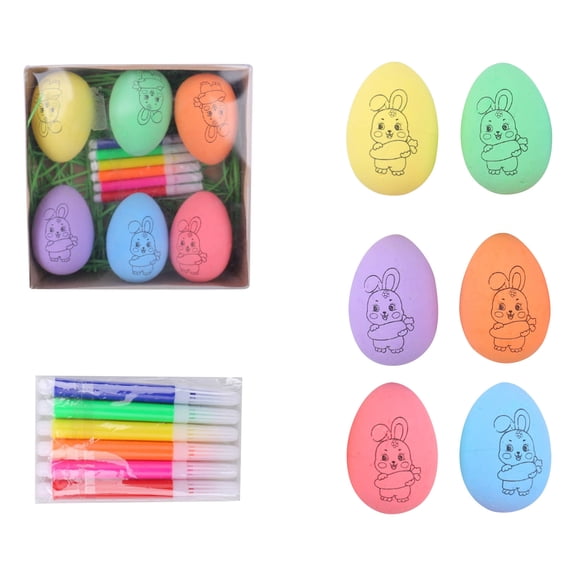 Easter Egg Decorating Kit with 6 Colorful Eggs and 6 Markers Fun DIY Craft Set for Boys Girls and Adults