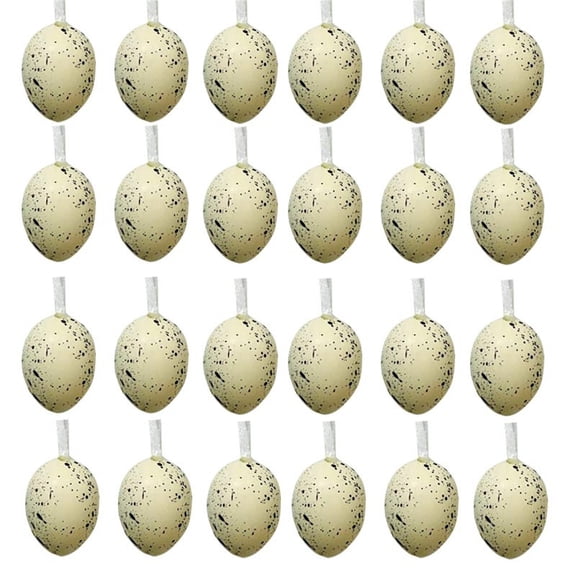 Easter Egg Decorations, 24-Pack 1.57-Inch Realistic Speckled Faux Eggs, Beige Hanging Ornaments for Tree Wreath and Table Centerpiece