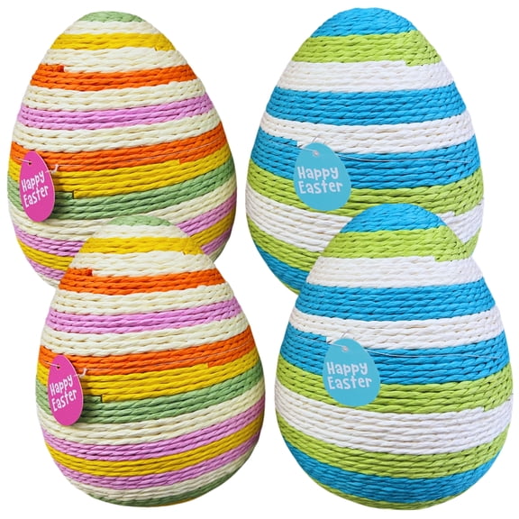 Easter Egg Decorations 4 Pk, 5.5"x7" Striped Paper Eggs Tabletop Decor for Spring Holiday Display