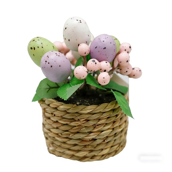 Easter Egg Decorations, Easter Ornaments, Artificial Potted Foliage Decorative Indoor Accents for Home and Office, Low Maintenance Plastic Material