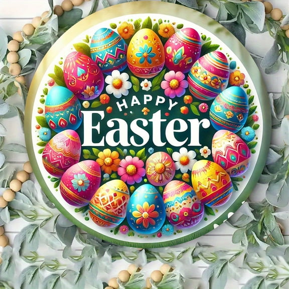 Easter Egg Decorative, 8" Metal Aluminum Sign With Pre-Drilled Holes , English Text, Suitable for Home, Bar or Cafe, Perfect for Room Decor, Ideal Gift, Indoor/Outdoor Decor, 2D Flat