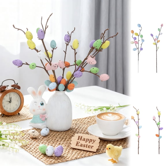 Easter Egg Decorative Branches - Festive Spring Holiday Decor for Vases/Wreaths/Tabletops, Cute Painted Egg Branches for Indoor Outdoor Home Decor, Durable Craft for Easter Celebrations, 14in, A