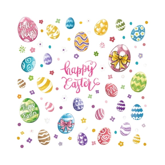 Easter Egg Decorative Wall Decals Removable Vinyl Stickers with Happy Easter Lettering for Home School Party Decor