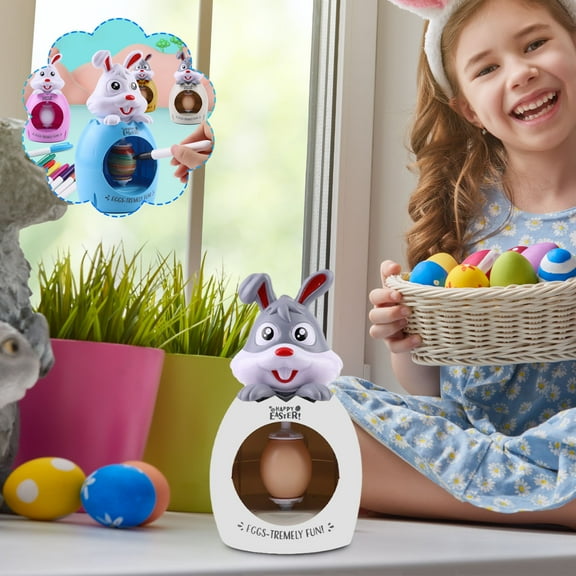 Easter Egg Decorator Kit -Eggs Painting Arts And Craft Set Bunny Egg Decorating Spinner And 8 Colorful Quick Drying Markers, 3 Plastic White Easter Egg Paint Tool Coloring Kit For Children