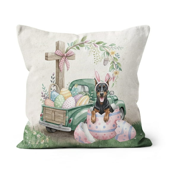 Easter Egg Doberman Pinscher Bunny Ear Welcome Spring Truck Pillow Cushion Double Sided Doberman Dog Lover Gifts Throw Pillow - 12002