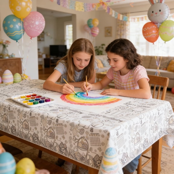 Easter Egg Doodle Paper Tablecloth,Disposable Waterproof Paper for Children's Game,Holiday Party & Decoration,120x180cm,Tablecloths for Decoration and Celebration