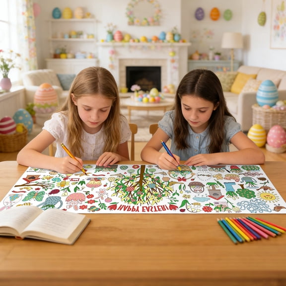 Easter Egg Doodle Paper Tablecloth, Disposable Waterproof Paper Material, Children's Game Activity - Brightly Colored Holiday Party Decoration, Multiple Sizes Available For