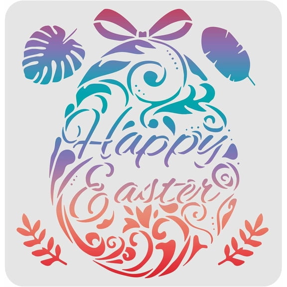 Easter Egg Drawing Painting Stencils Templates (11.8x11.8inch) Happy Easter Stencils Decoration Square Easter Theme Stencils for Painting on Wood Floor Wall and Fabric Making DIY