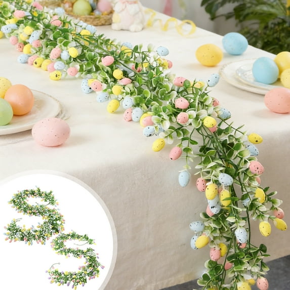 Easter Egg Eucalyptus Garland - Artificial Rattan Green Wall Hanging, Festive Easter Decoration with Simulation Eggs & Eucalyptus Leaves, Perfect for Home, Door & Party Decor, 82.67in, B