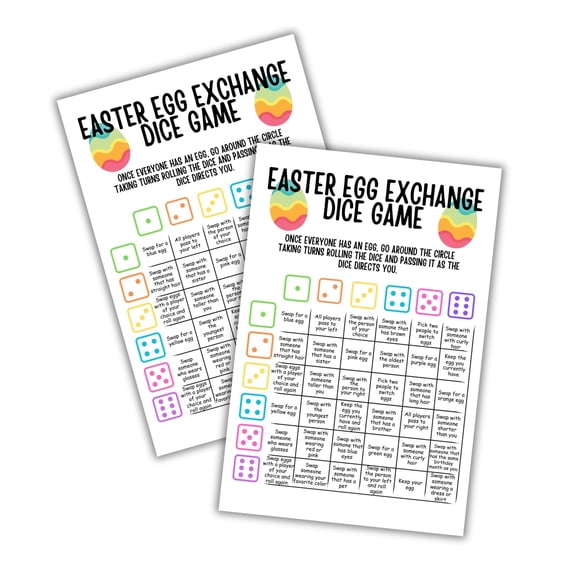 Easter Egg Exchange Game 30pk 6x9 Card Stock Paper Party Jesus Adults Pass Your Eggs Printable Group Party Ideas Decoration 1 Die Included Card Stock Paper