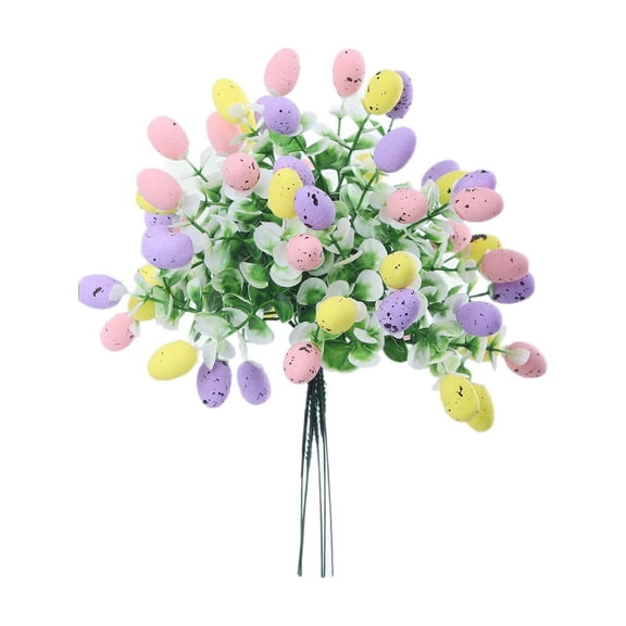 Easter Egg Faux Greenery Bush - Pastel Foam Egg Floral Arrangement for Indoor Tabletop Vase Decor and Easter Home Styling