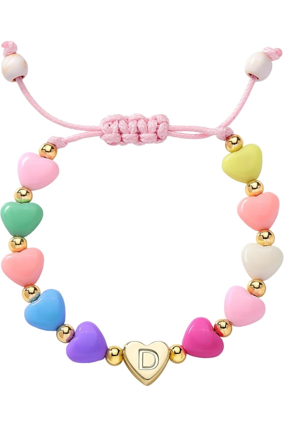 Easter Egg Fillers for Kids Women Girls, Initial Heart Bracelets for Teen Girls Women Bulk,Cute Preppy Letter A-Z Charm Bracelet, Colorful Personalized Happy 3-18 Year Old Birthday Gifts for Daughter